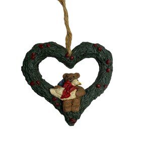 Bear & Swan Couple Ornament in Heart Christmas 5" Resin